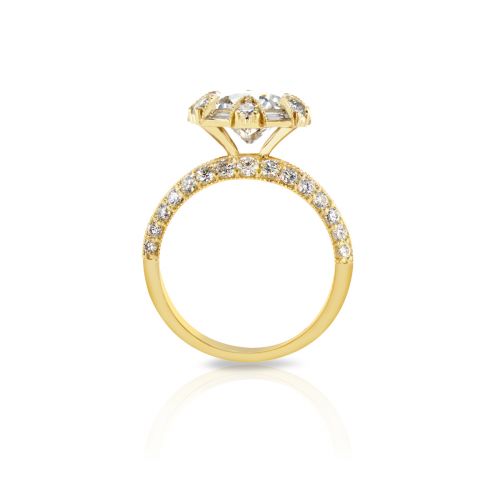 Dino Lonzano Art Deco  Diamond Halo Engagement Ring, 18k Yellow Gold